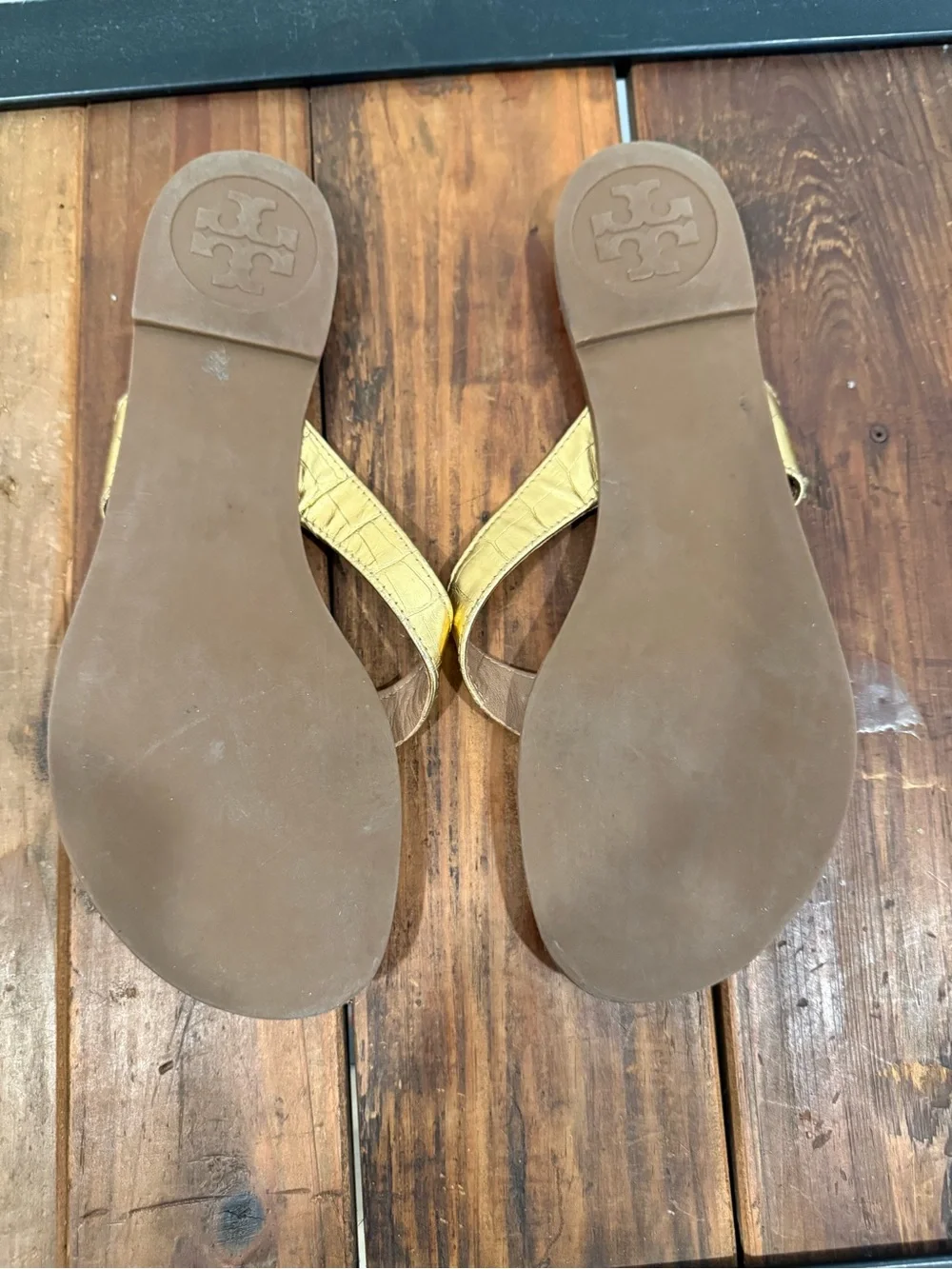 Tory Burch Gold Metallic Logo Thong Sandals